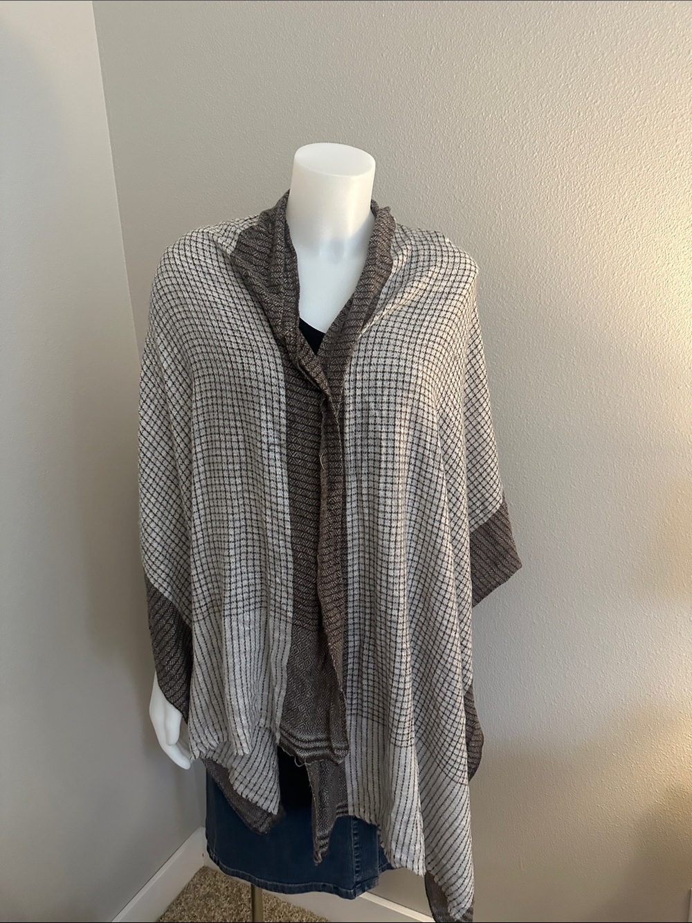 Neutral Cashmere Plaid Shawl Wrap and Scarf